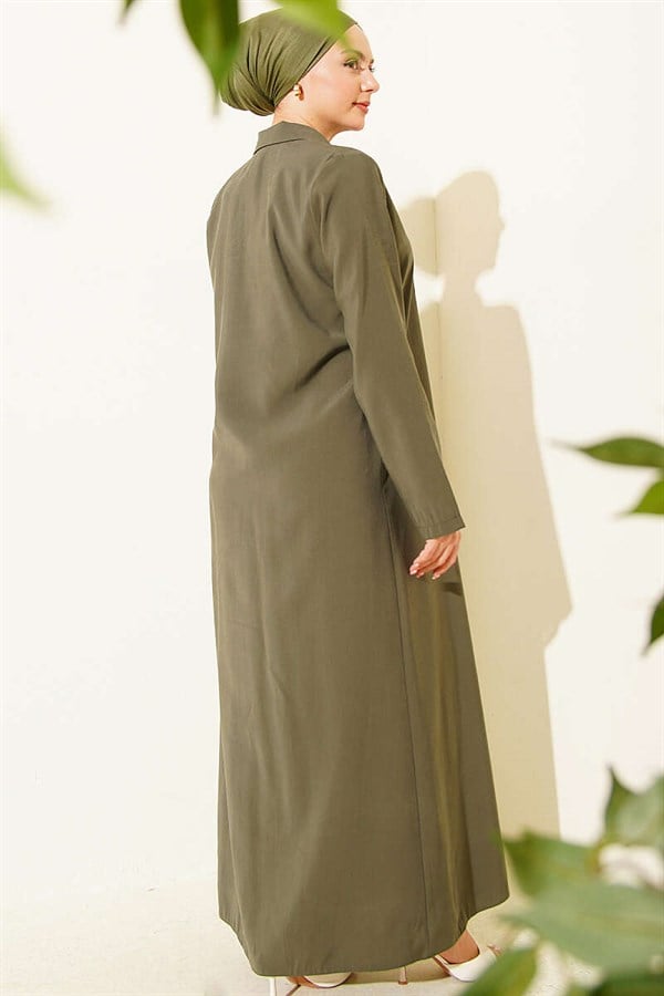 Modal Dress with Scarf and Buttoned Front, Khaki