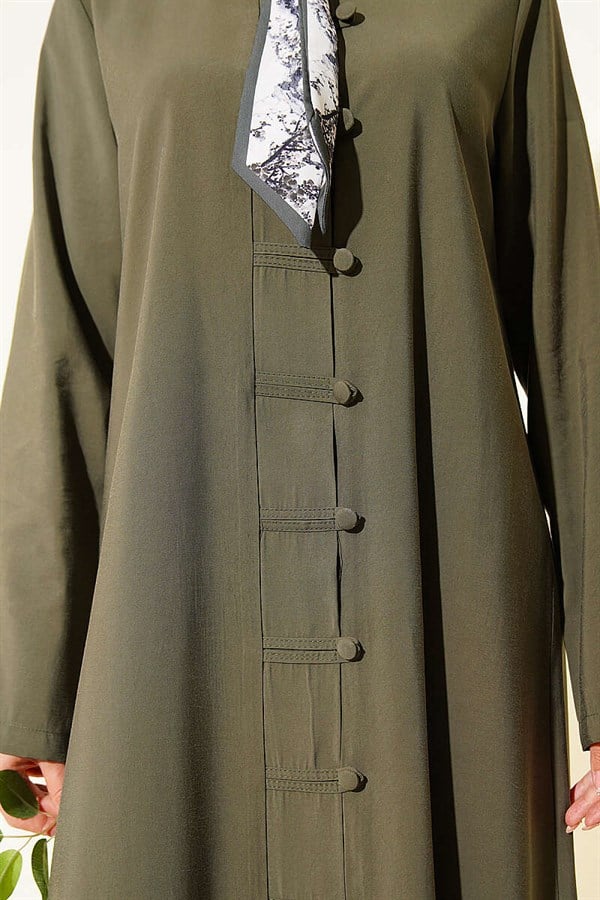 Modal Dress with Scarf and Buttoned Front, Khaki