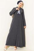 Full-Length Modal Dress with Scarf and British Buttons, Smoke Grey