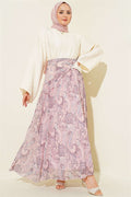 2 Piece Set with scarf and ethnic patterned skirt, pink.