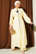 Yellow Modal Long Tunic 2 Piece Set with Scarf and Zipper