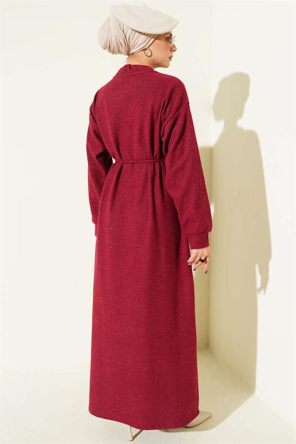 Scarf and Rope Lace Detailed Dress, Burgundy