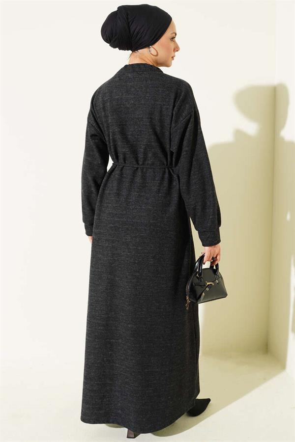 Scarf and Rope Lace Detailed Dress Black