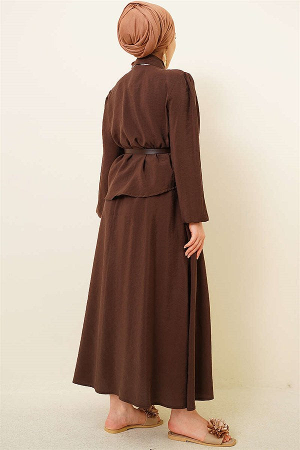 2 Piece Set in coffee color: Scarf, Belt, and Skirt.
