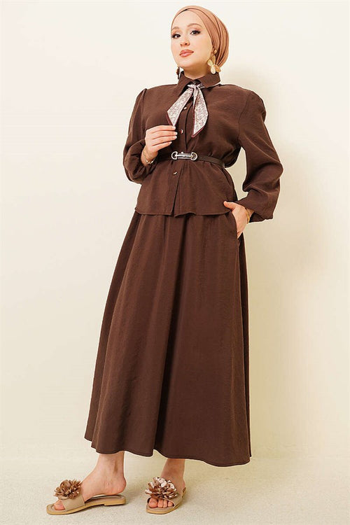 2 Piece Set in coffee color: Scarf, Belt, and Skirt.