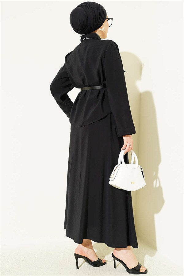 2 Piece Set with scarf, belt and skirt, black.