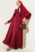 Satin Evening Dress with Scarf and Belt, Burgundy