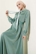 Satin Evening Dress with Scarf and Belt, Light Green