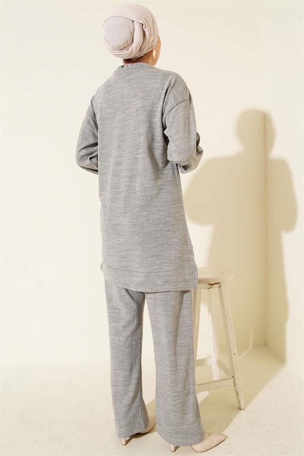 Scarf Knitwear 2 Piece Set Gray