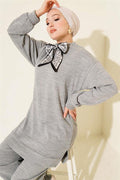 Scarf Knitwear 2 Piece Set Gray
