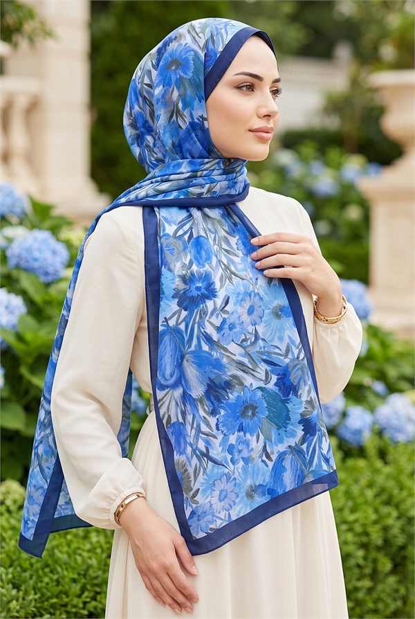 Garden Floral Shawl Series Navy Blue