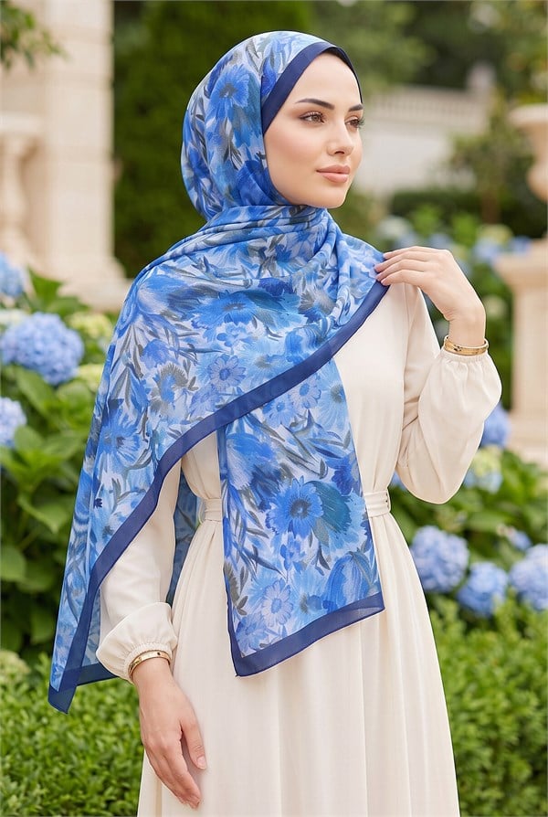 Garden Floral Shawl Series Navy Blue