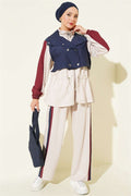 2 Piece Set with Trim and Waistband, Beige