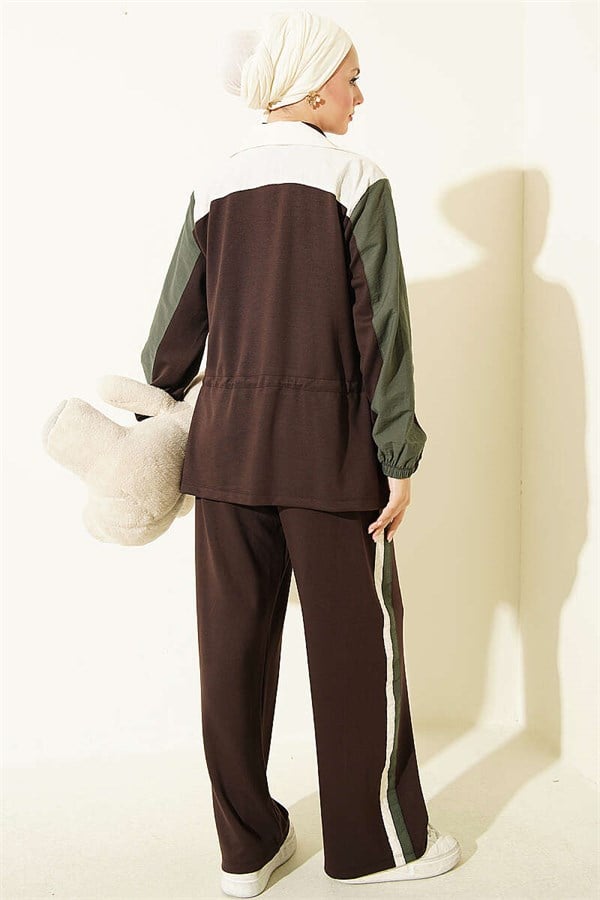 2 Piece Set with Trim and Waistline, Coffee