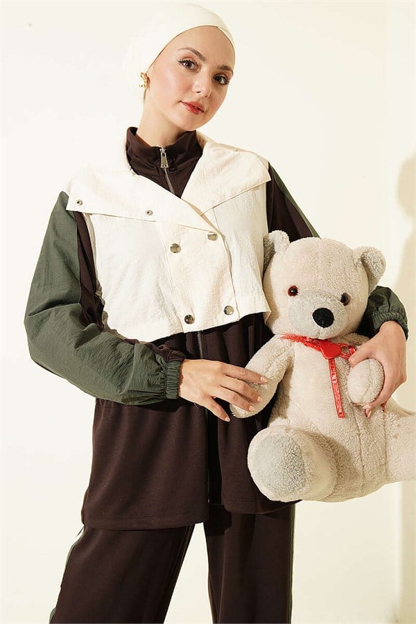2 Piece Set with Trim and Waistline, Coffee