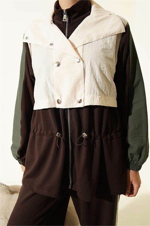 2 Piece Set with Trim and Waistline, Coffee