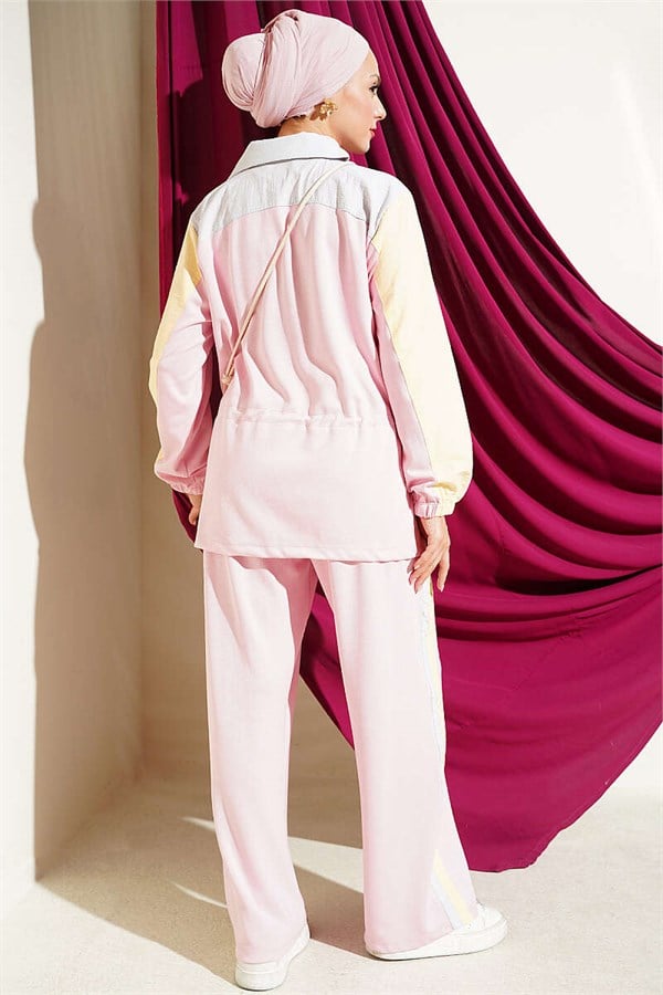 2 Piece Set with Trim and Waistline, Pink