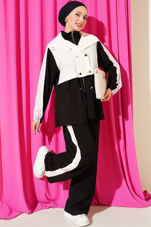 2 Piece Set with Trim and Waistline, Black