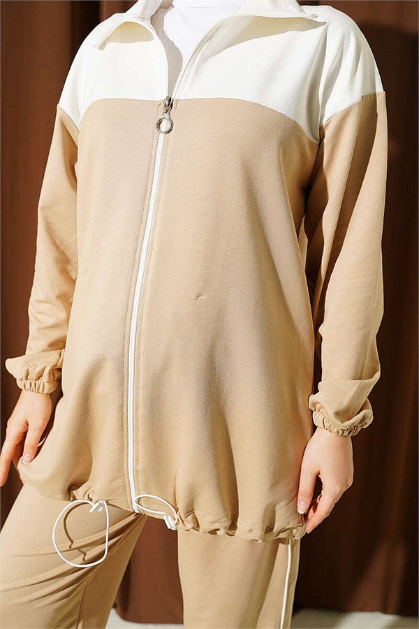 Two-Piece Set with Elasticated Ankles, Beige