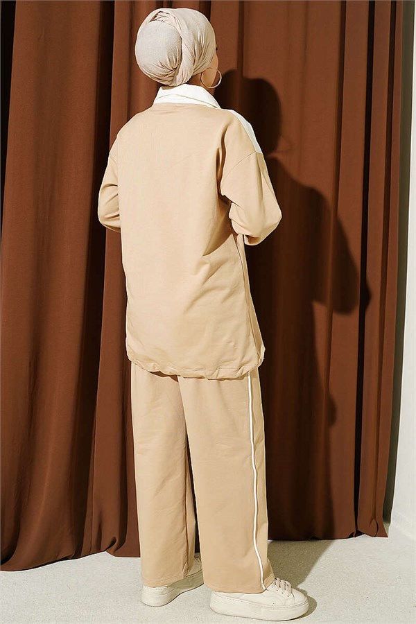 Two-Piece Set with Elasticated Ankles, Beige