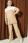 Two-Piece Set with Elasticated Ankles, Beige