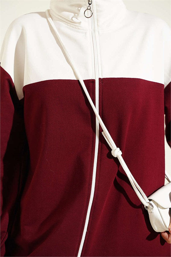 Embellished Two-Piece Set with Elastic Ankle Straps, Burgundy