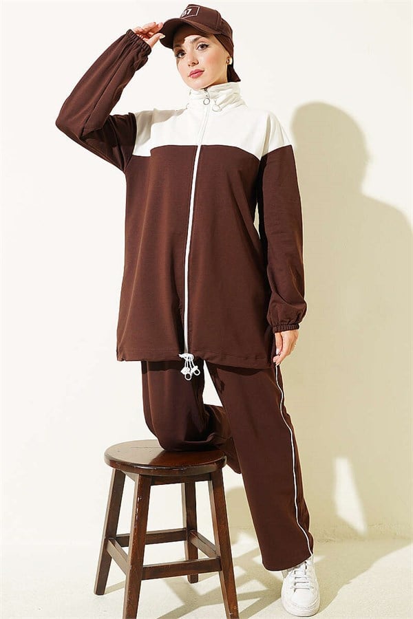 Two-Piece Set with Elasticated Ankles, Coffee Color