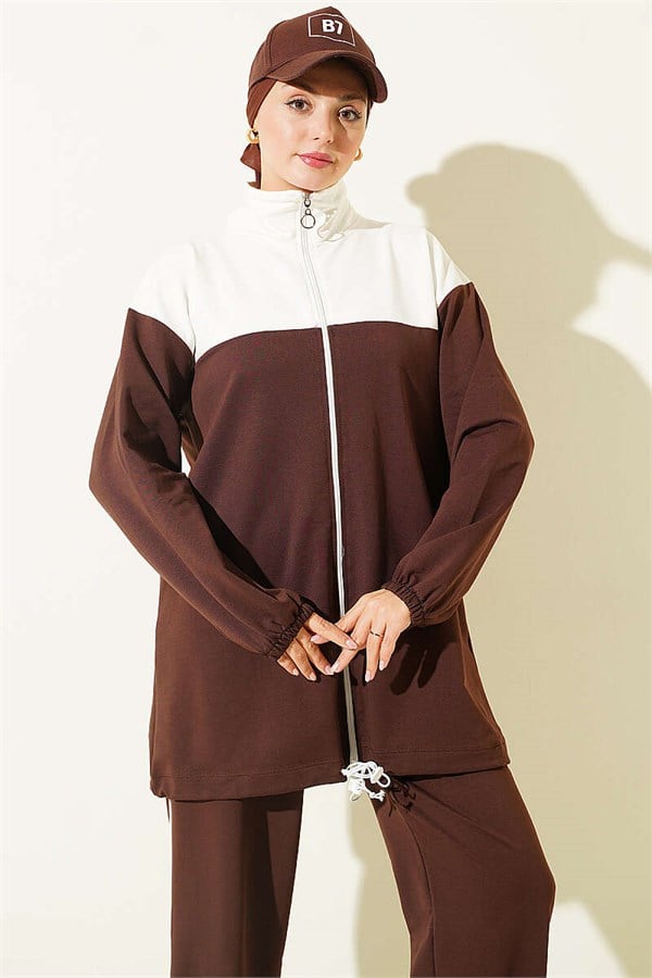Two-Piece Set with Elasticated Ankles, Coffee Color