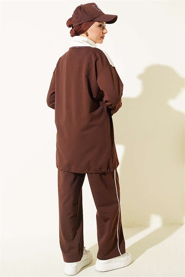 Two-Piece Set with Elasticated Ankles, Coffee Color