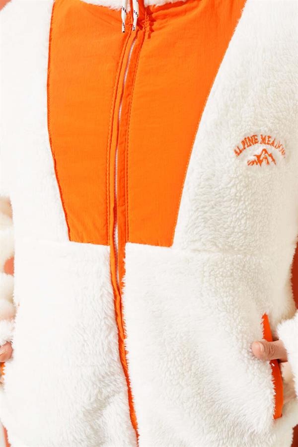 Garnished Pocket Short Plush Coat Orange