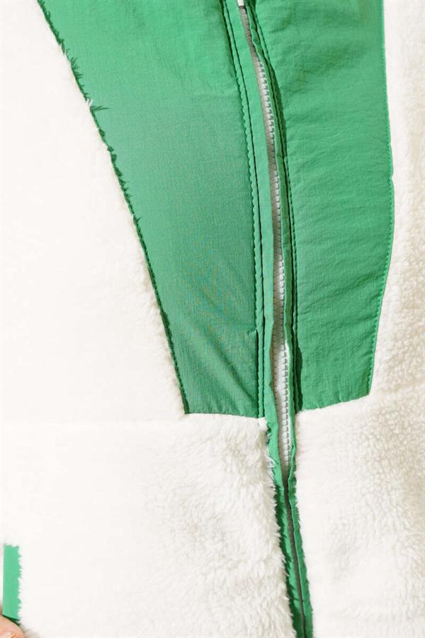 Garnished Pocket Short Plush Coat Green