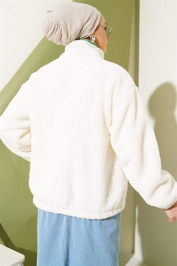 Garnished Pocket Short Plush Coat Green