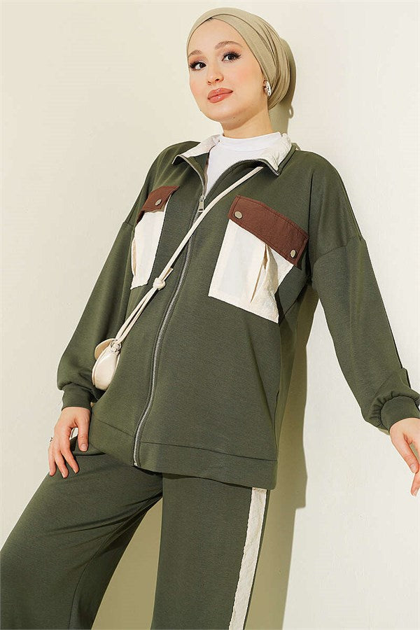 2 Piece Set with Double Pocket Detail, Khaki