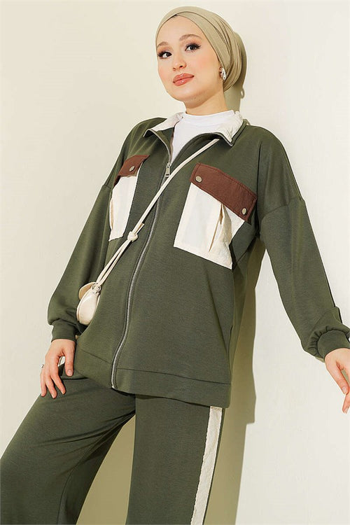 2 Piece Set with Double Pocket Detail, Khaki