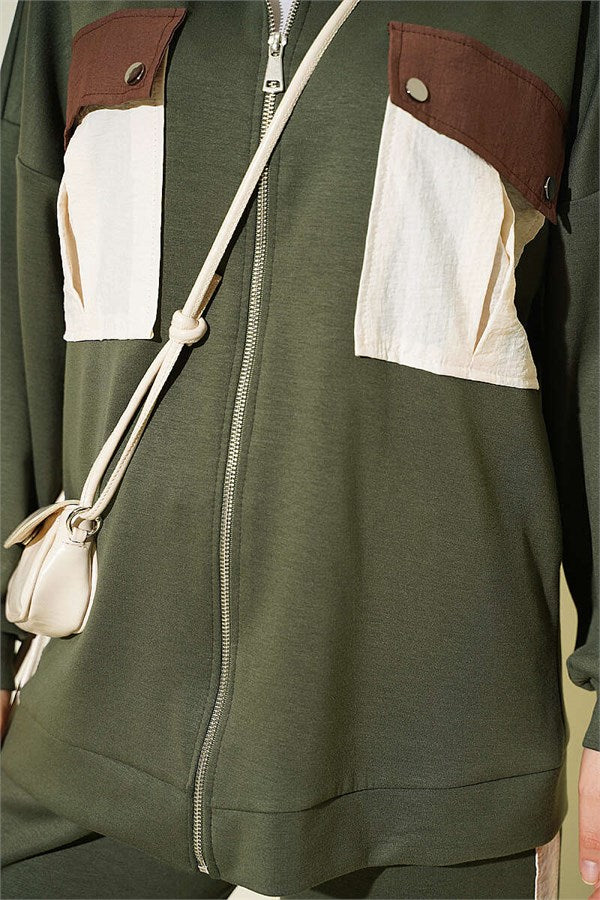 2 Piece Set with Double Pocket Detail, Khaki