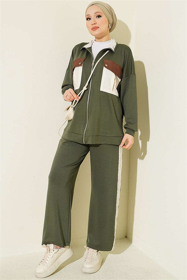2 Piece Set with Double Pocket Detail, Khaki