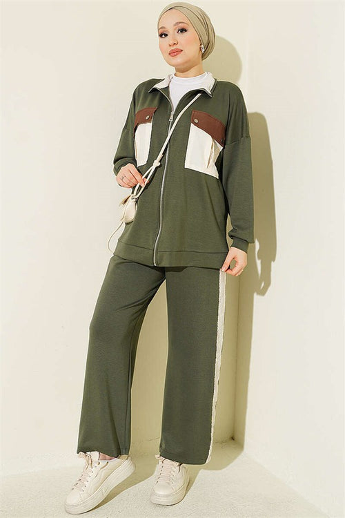 2 Piece Set with Double Pocket Detail, Khaki
