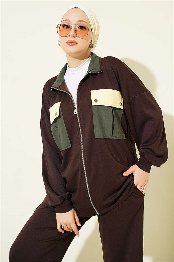 2 Piece Set with Double Pocket Detail, Coffee Color
