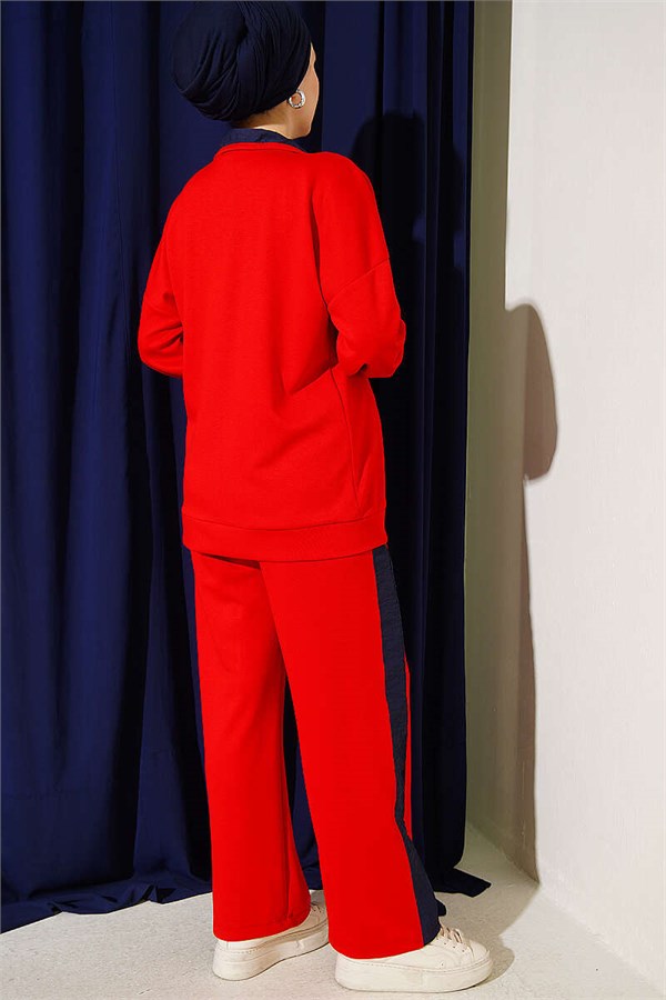 2 Piece Set with Double Pocket Detail and Trim, Red