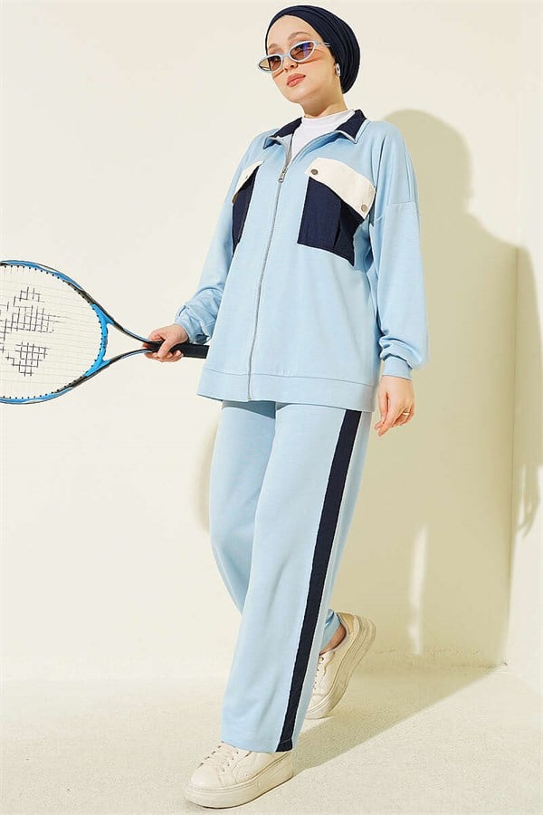 2 Piece Set with Double Pocket Detail, Blue