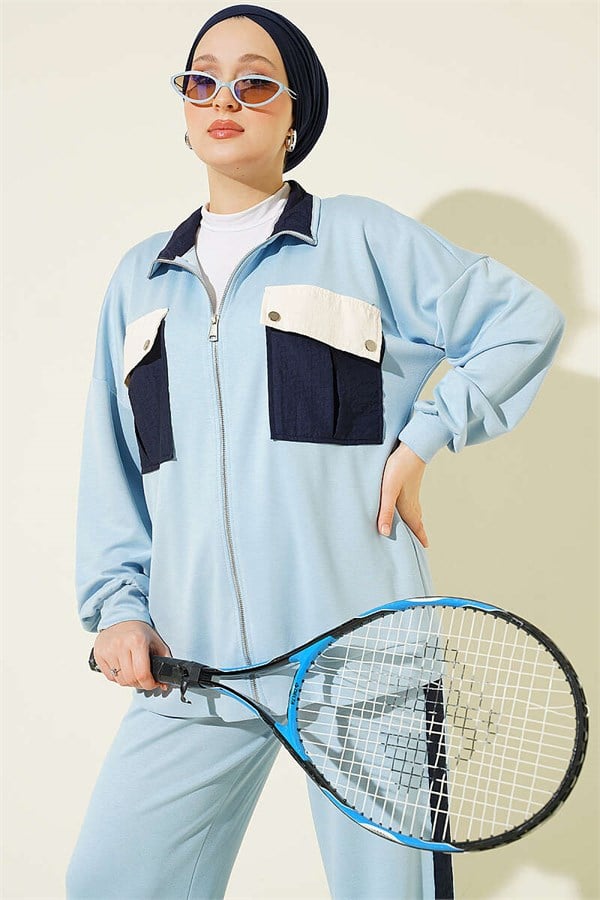2 Piece Set with Double Pocket Detail, Blue