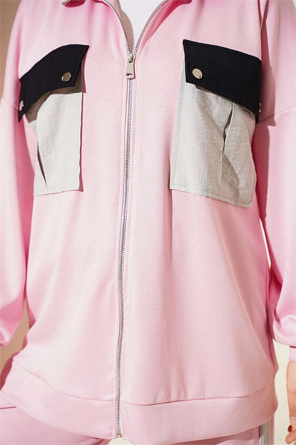 2 Piece Set with Double Pocket Detail, Pink, with Trim