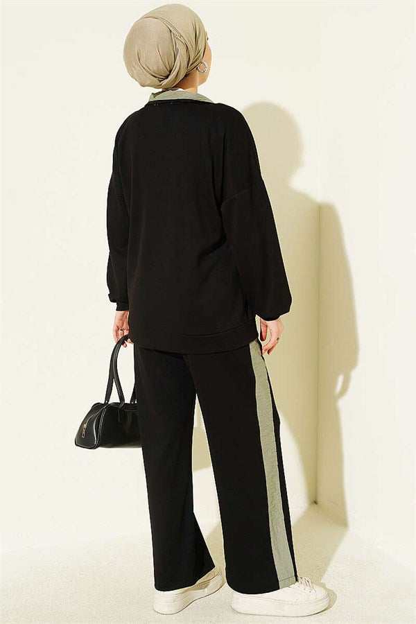 2 Piece Set with Double Pocket Detail and Trim, Black