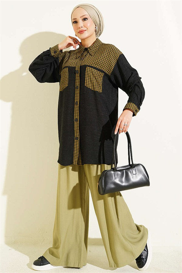 Garnished Plaid Shirt, Khaki