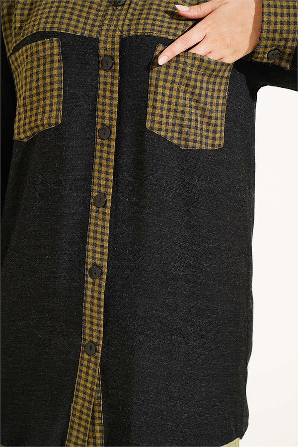 Garnished Plaid Shirt, Khaki