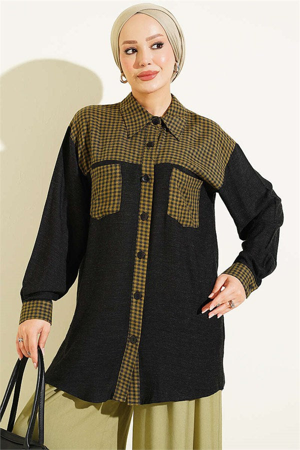 Garnished Plaid Shirt, Khaki