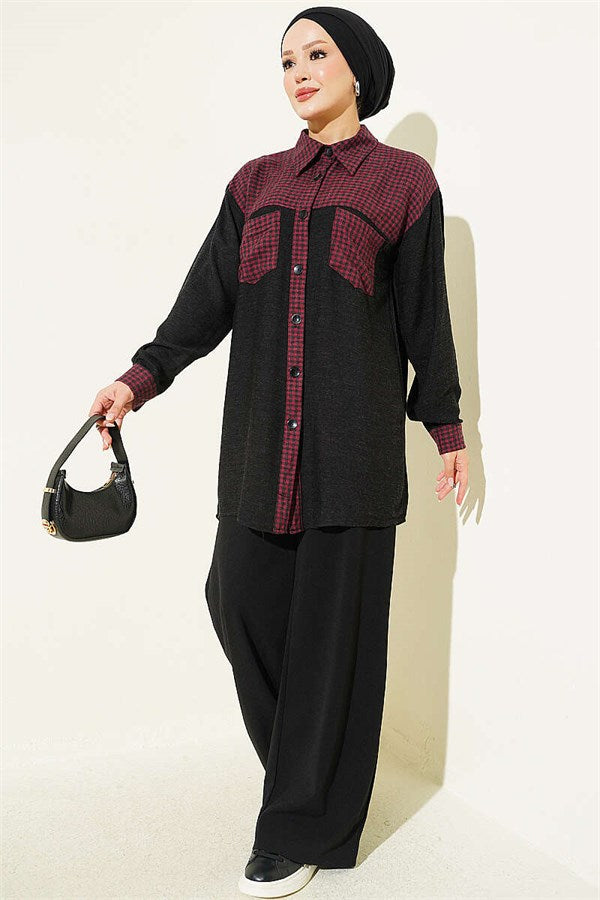 Trimmed Plaid Shirt, Plum