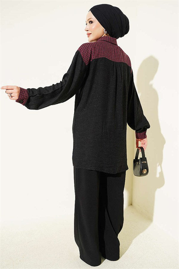 Trimmed Plaid Shirt, Plum