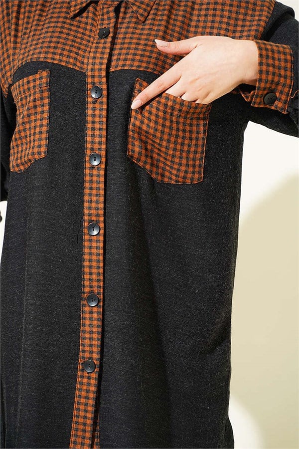 Trimmed Plaid Pattern Shirt, Tan