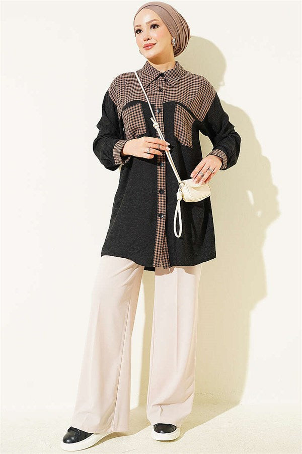 Trimmed Plaid Shirt, Mink